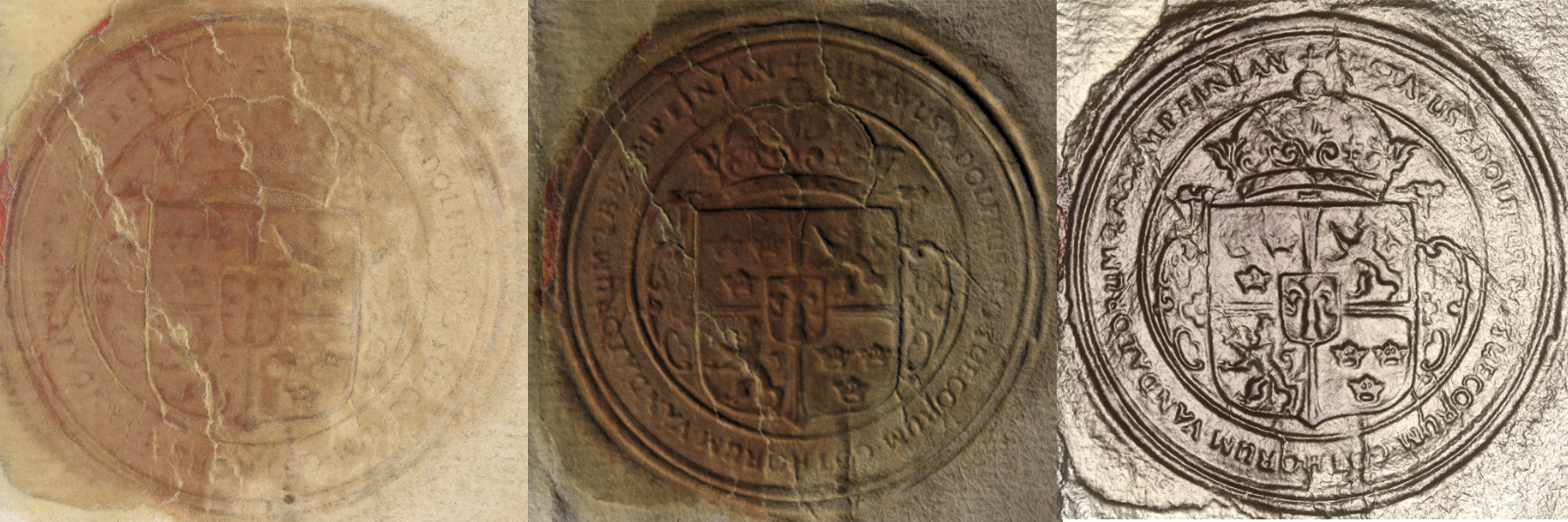 side-by-side close-up of seals showing different detail depending on the light enhancements