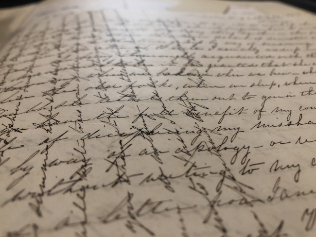 Elizabeth Porter writes cross-hatch in a letter 