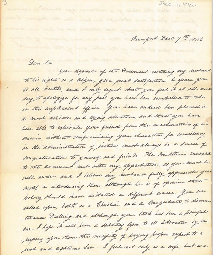 handwritten letter by Helen Webb to William Henry Seward December 7 1842 page 1
