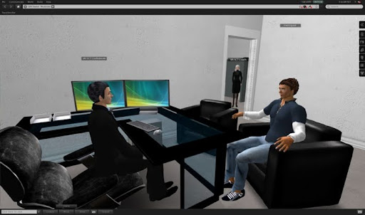 two avatars in a VR therapy session.