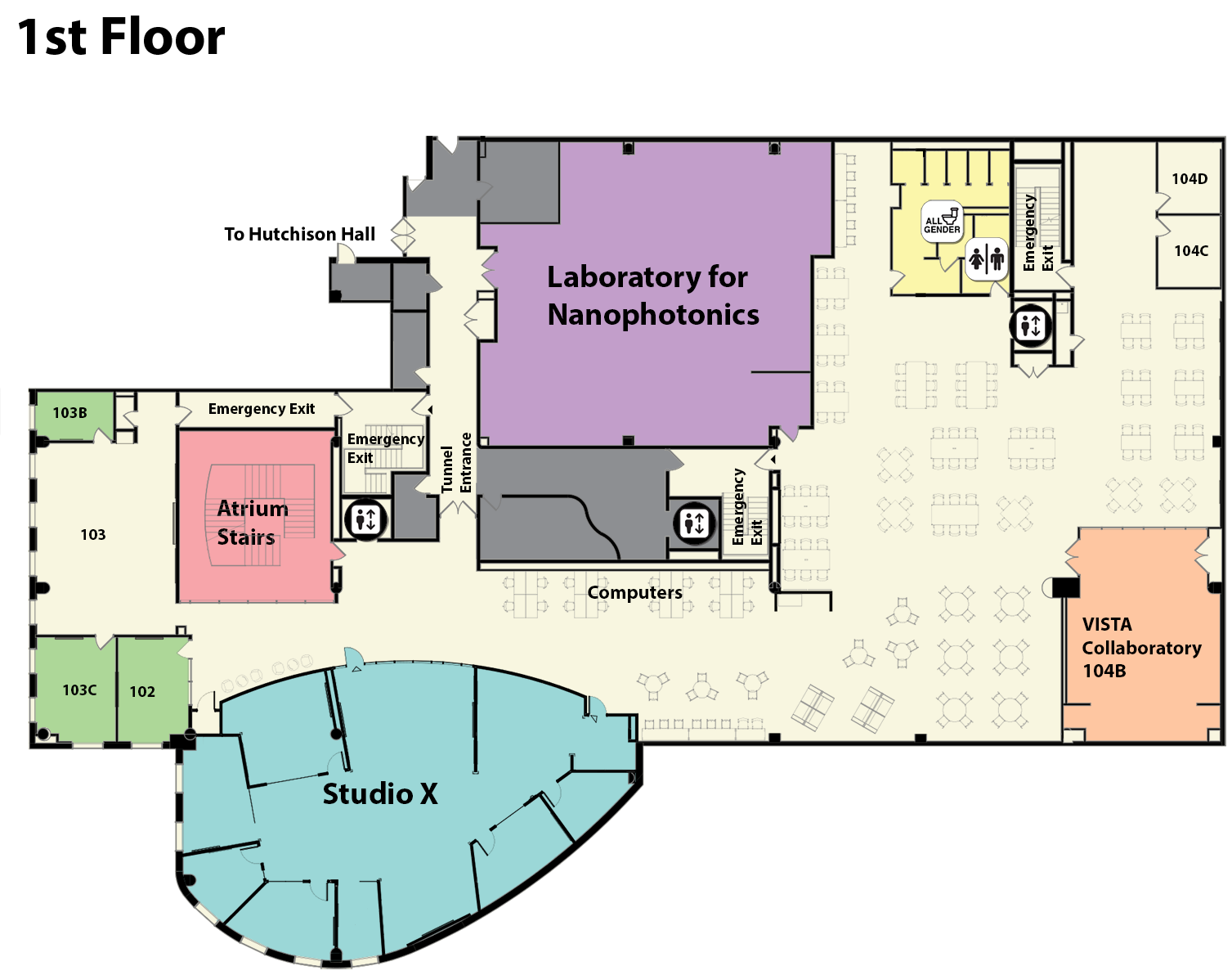Carlson Library first floor layout including the new StudioX