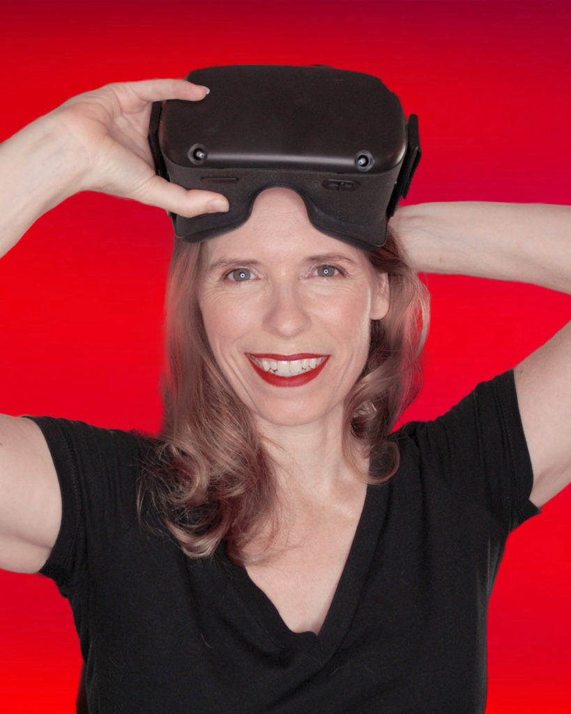 Deirdre V. Lyons wearing a VR headset.