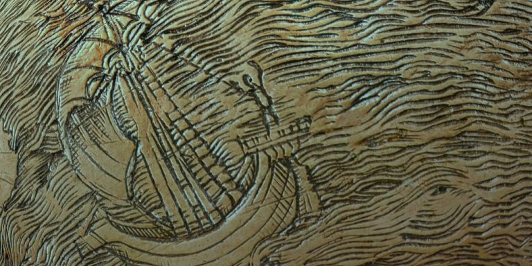 detail of an etched shipwreck