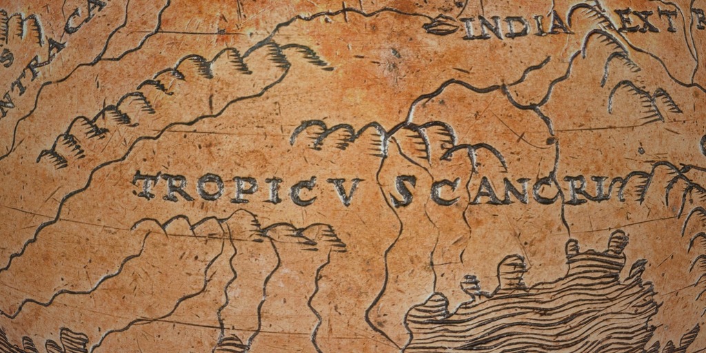 A portion of the globe showing hills labeled "TROPICUS CANCRI" (Tropic of Cancer)