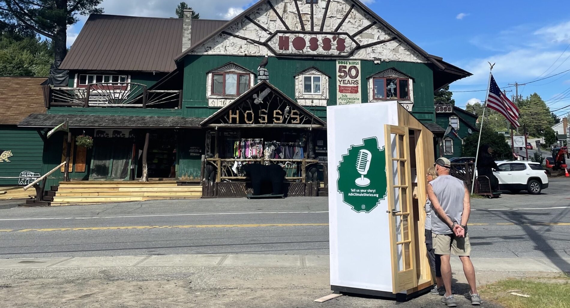 ADK climate project recording booth in front of Hoss's General Store