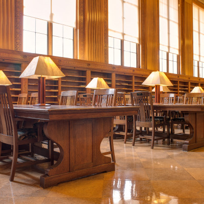Interior view of the Messinger Periodical Room, Rush Rhees Library 2014