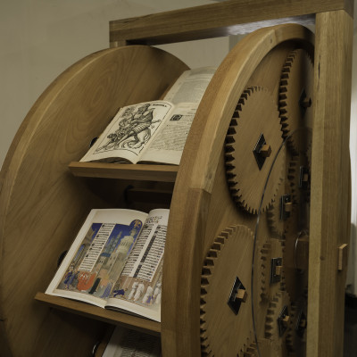View of the Medieval Book Wheel in Robbins Library