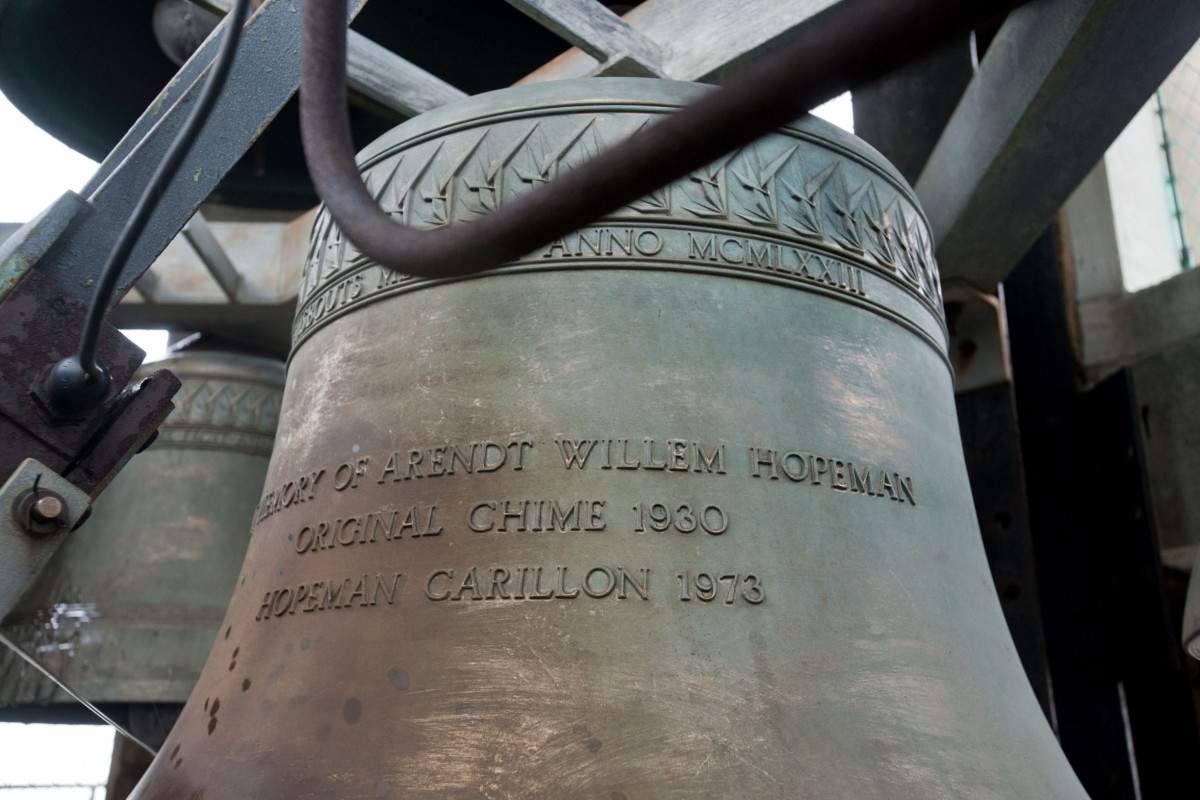 A close up of one of the bells from the Hopeman carillon