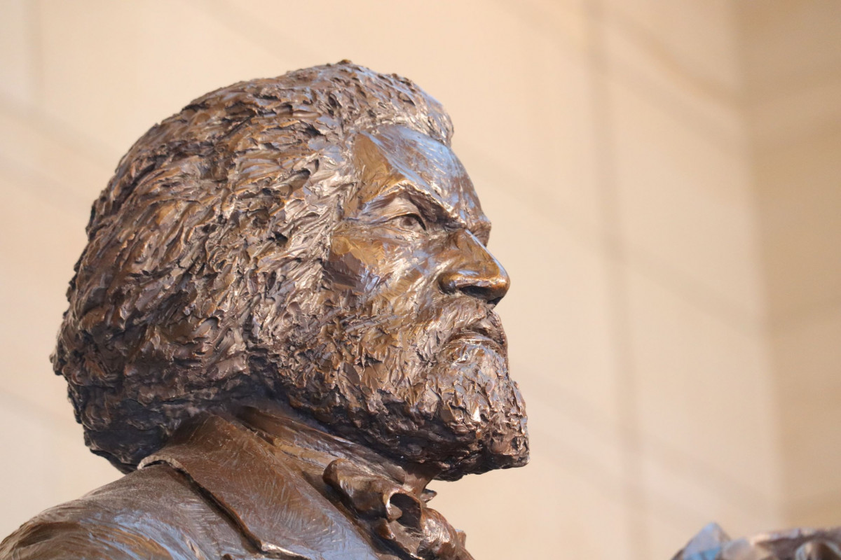 The top portion of a Frederick Douglass statue