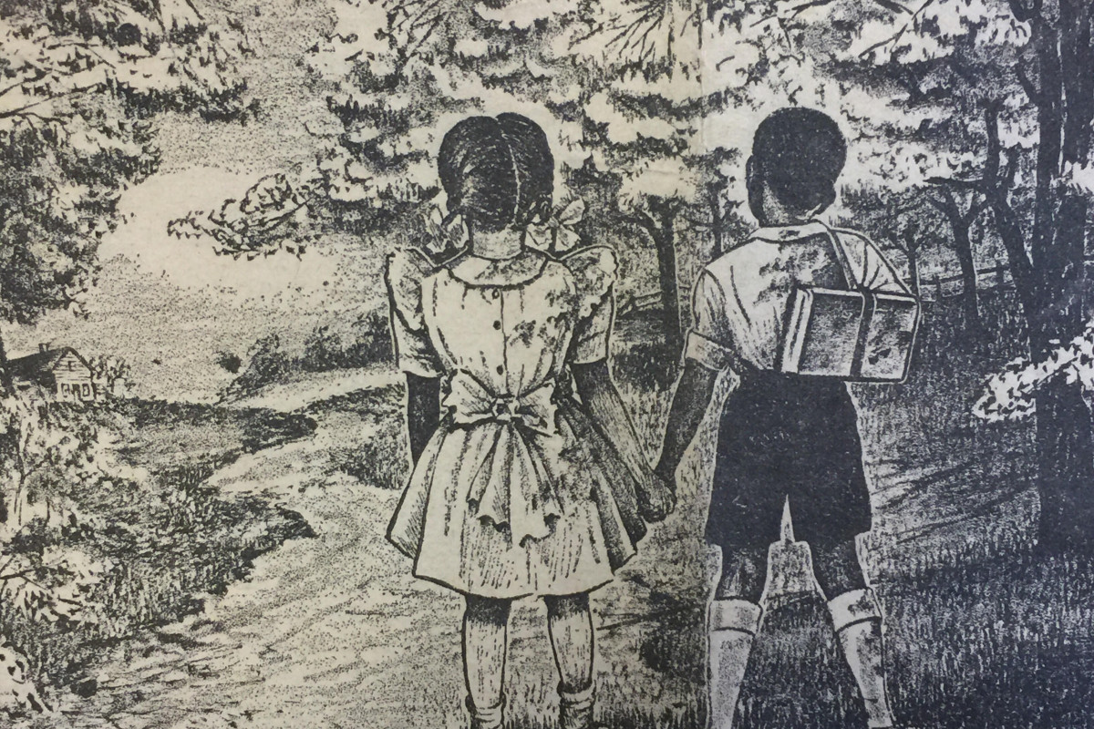 illustration of 2 children holding hands