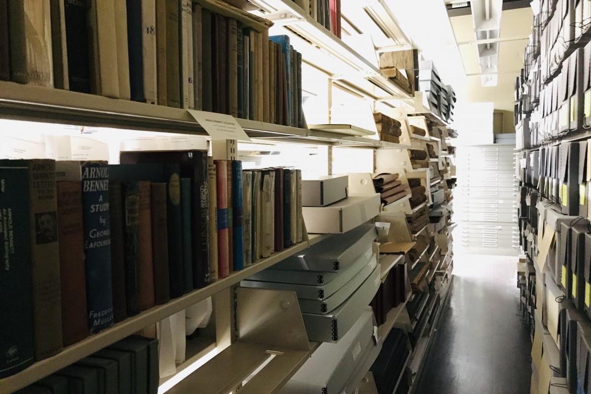 view of shelves in Rare Books