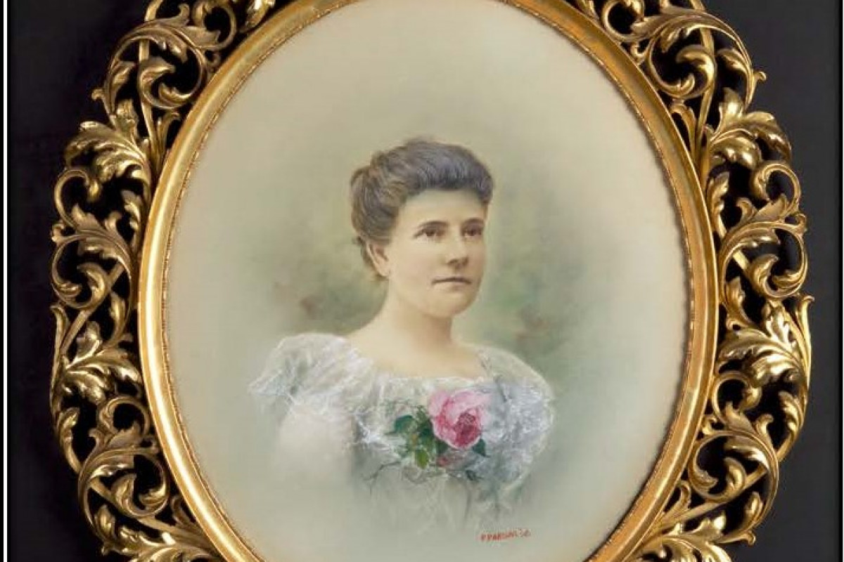 Framed oval portrait of Emily Sibley Watson 