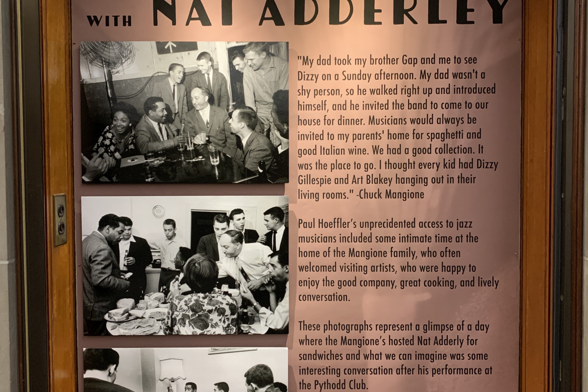 "A Night with Nat Adderley" exhibit case with 3 photographs and text 