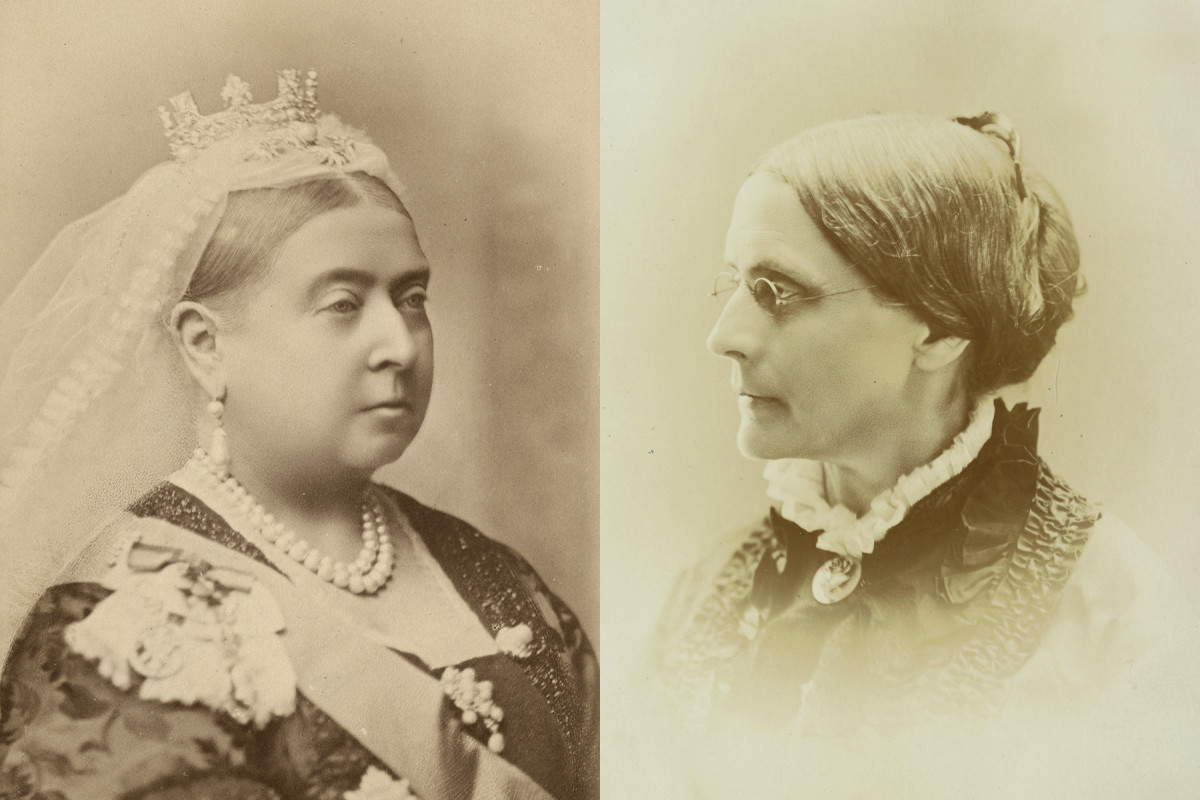 A side-by-side image of Queen Victoria and Susan B. Anthony