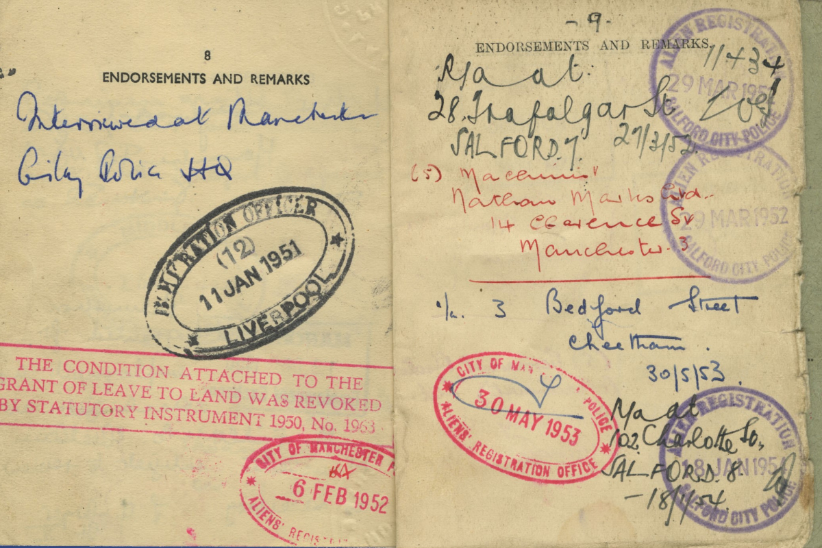 The much-stamped interior of an old passport