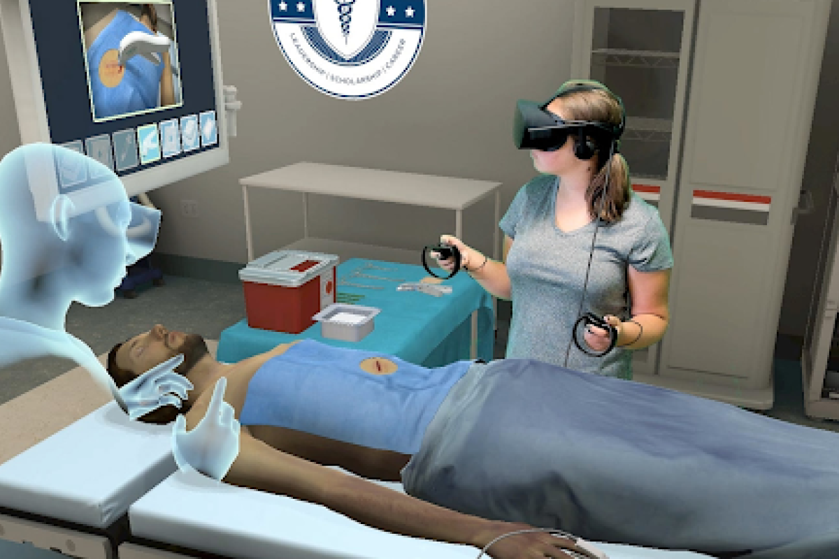 person in virtual reality practicing surgery.