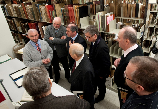 David Peter Coppen with German dignitaries at Sibley Music Library