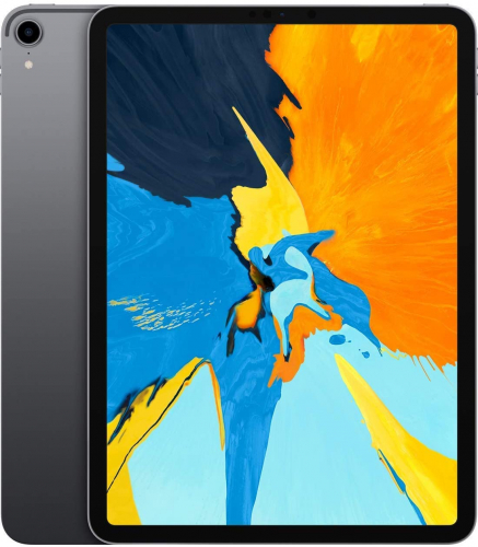 An iPad Pro with a multicolored abstract graphic on the screen