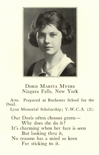 Card showing photo of Doris Marita Myers