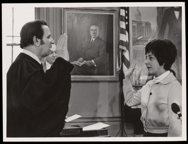 Midge Costanza being sworn in as vice-mayor of Rochester in 1973. Photograph: Ernest Amato