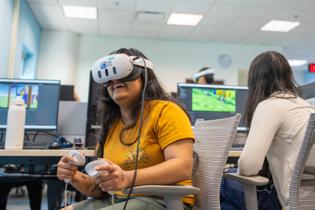 student wearing a vr headset