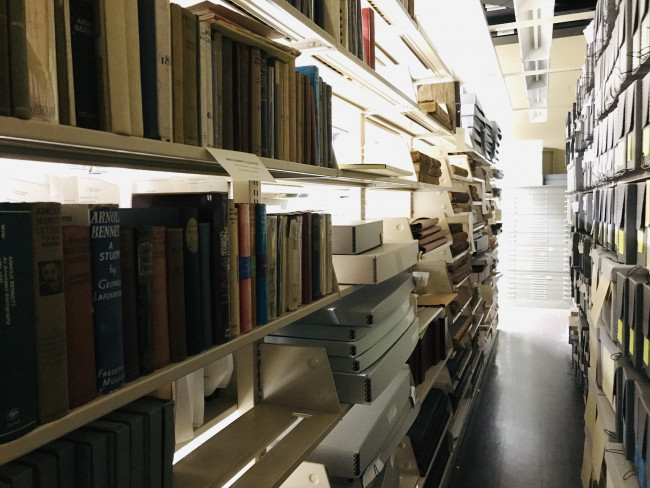 view of shelves in Rare Books