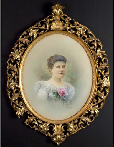 Framed oval portrait of Emily Sibley Watson 