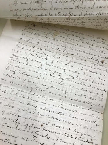 Transcript of testimony against Philip Hysingcourt, who was charged with attacking Allen Smith on Scottsville Road in 1851