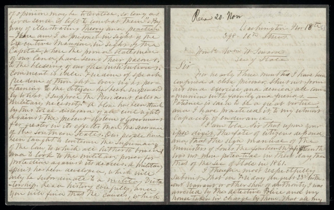 Letter from Rose ONeal Greenhow to William Henry Seward November 181861 letter.