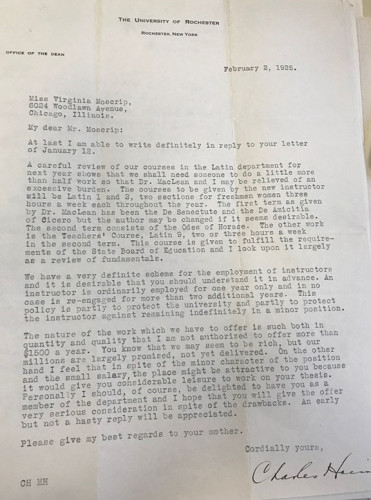 Charles Hoening to Virginia Moscrip  February 2 1925 letter