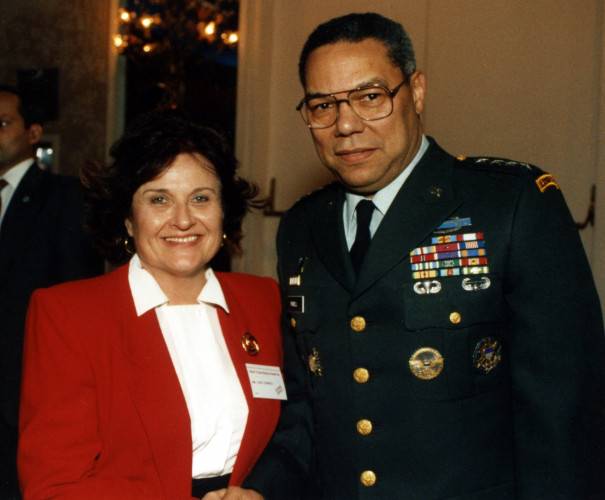 Louise Slaughter and former US Secretary of State Colin Powell