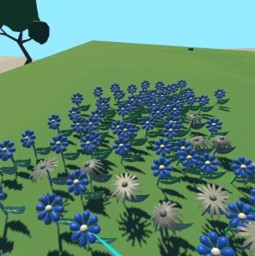 virtual scene of dominating flowers and withering minority flowers. 