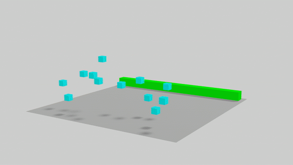 simple animation of a rectangle pushing some blocks over a plane.
