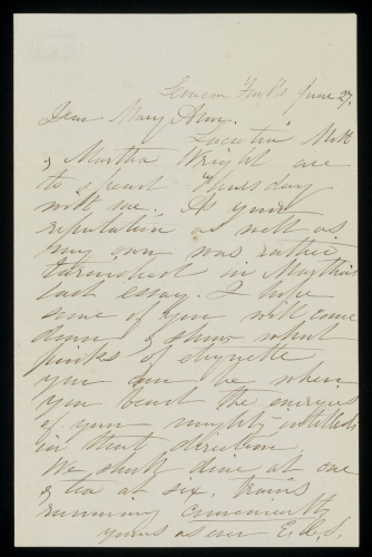 A manuscript letter from Elizabeth Cady Stanton