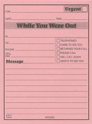 Pink While You Were Out message pad