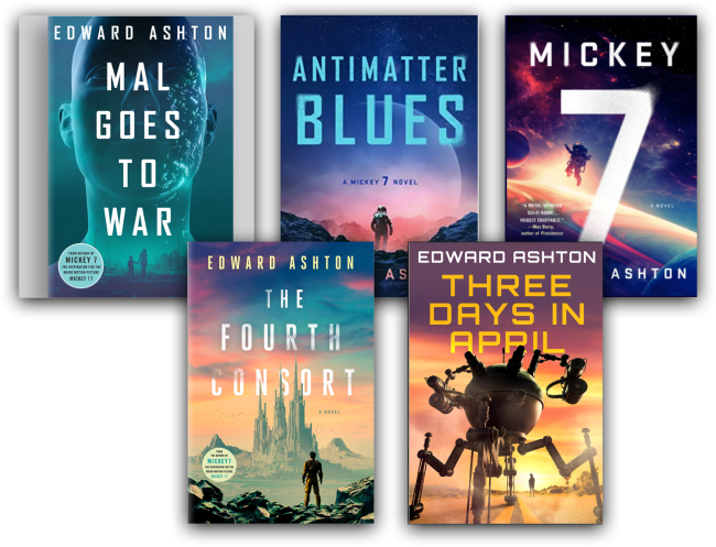 Collage of five books written by Edward Ashton