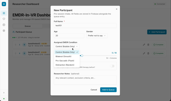 completed sessions in researcher dashboard