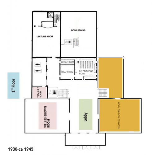 Floorplan for Rush Rhees Library first floor 1930-1945