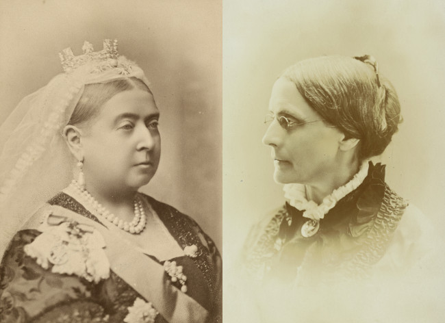 A side-by-side image of Queen Victoria and Susan B. Anthony