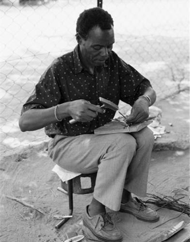 Photo of renowned Zimbabwean mbira player, oral historian, and ritual specialist Sekuru Tute Chigamba