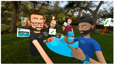 VR avatars interacting in Facebook spaces.