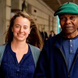 Photo of Professor Jennifer Kyker and Sekuru Tute Chigamba, in front of the Eastman School of Music