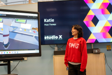 Student gives a final presentation of her project. 